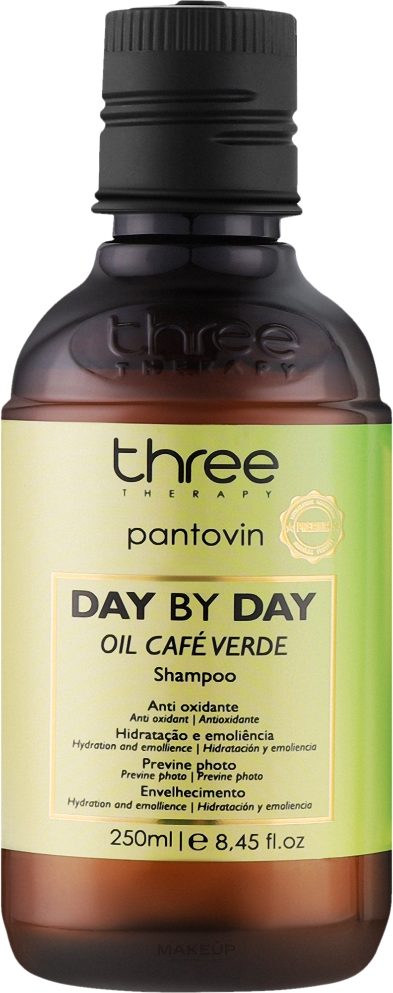 Лікувальний шампунь для збільшення діаметру волосини - Three Therapy, Day By Day Cafe Verde Shampoo — фото 250ml