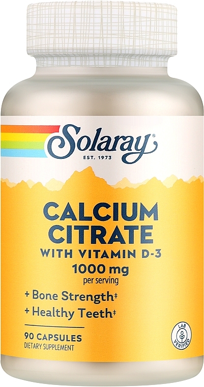 Пищевая добавка "Цитрат кальция с витамином D-3" 1000 мг - Solaray Calcium Citrate — фото N1