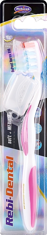 Зубная щетка Rebi-Dental M47, мягкая+средней жесткости, бело-розовая - Mattes — фото N1