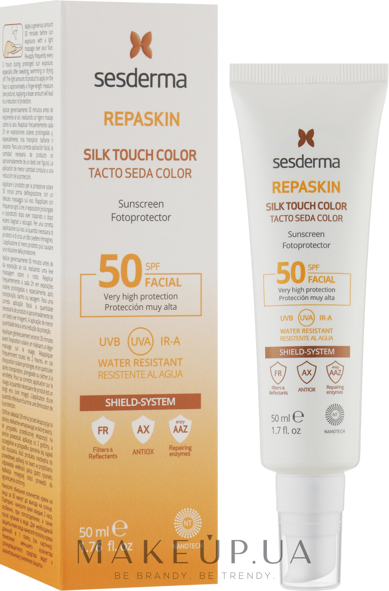 Сонцезахисний засіб для обличчя з тонувальним ефектом - SesDerma Laboratories Repaskin Silk Touch Color SPF 50 — фото 50ml