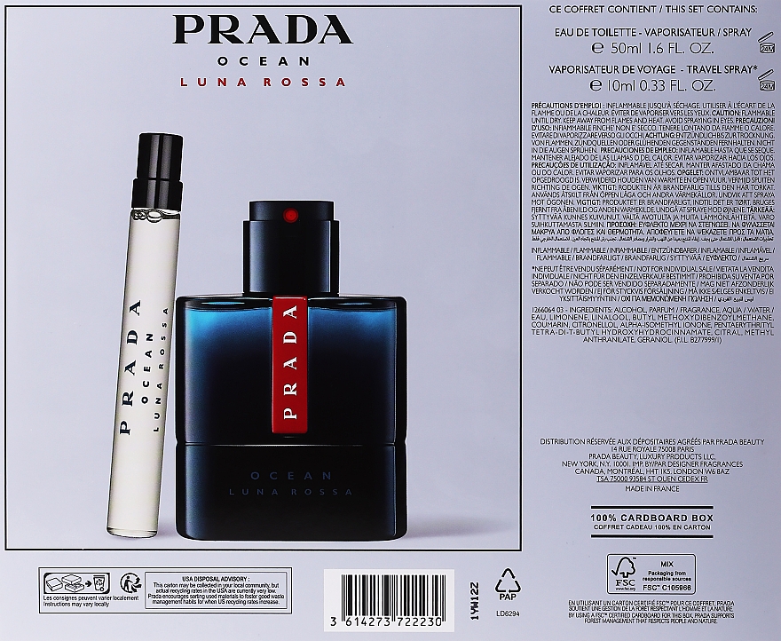 Prada Luna Rossa Ocean - Набор (edt/100ml + edt/10ml) — фото N4