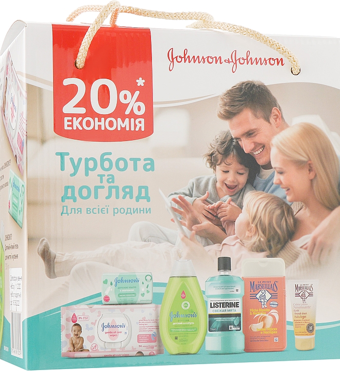 Набор для всей семьи - Johnson’s® (sh/gel/300ml + soap/100g + wipes/56pc + sh/gel/250ml + h/cr/75ml + mouthwash/250ml)