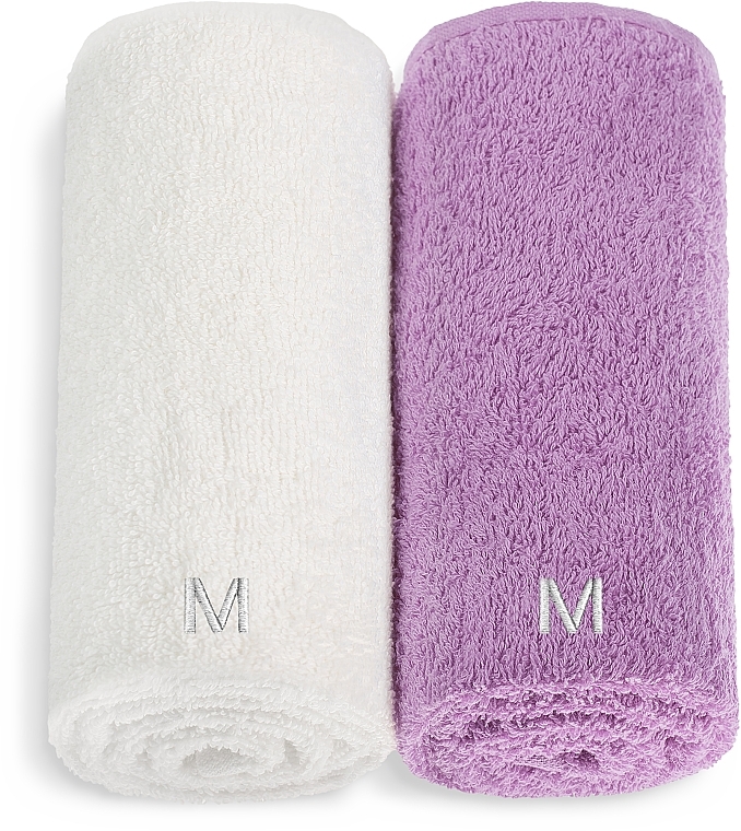 Набор полотенец для лица, белое и сиреневое "Twins" - MAKEUP Face Towel Set Lilac + White — фото N1