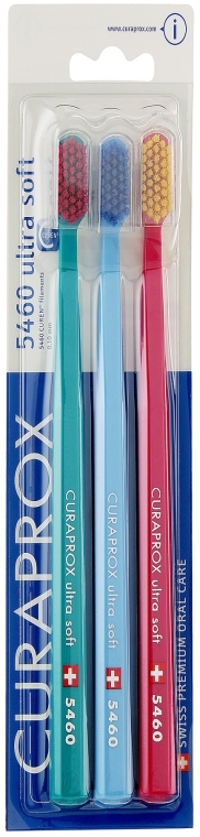 Набор зубных щеток «Ultra Soft», бирюзовая, голубая, малиновая - Curaprox