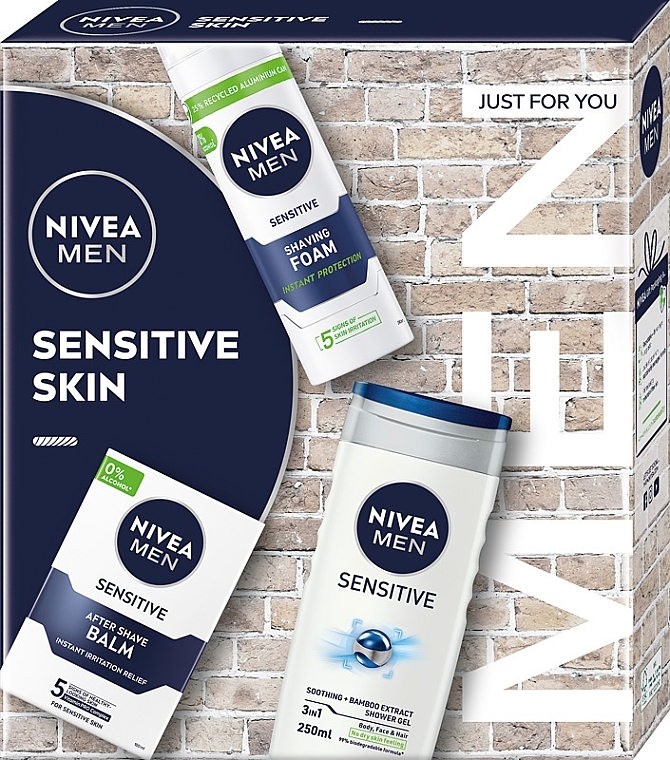 Набор - NIVEA MEN Sensitive Skin (sh/gel/250ml + ash/balm/100ml + foam/200ml) — фото N1