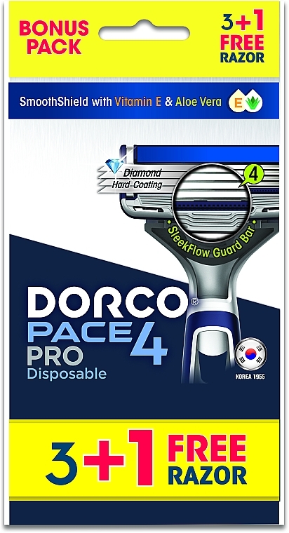 Бритва одноразова з 4 лезами, 4 шт. - Dorco Pace 4 PRO