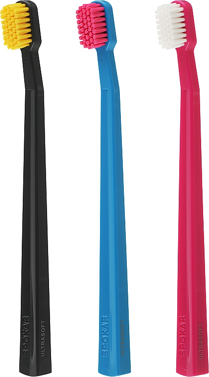 Набір зубних щіток "X", ультрам'які, синьо-рожева + рожево-біла + чорно-жовта - Spokar X — фото N2