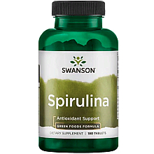 Харчова добавка "Спіруліна", 500 мг, 180 таблеток - Swanson Spirulina Green Foods — фото N1