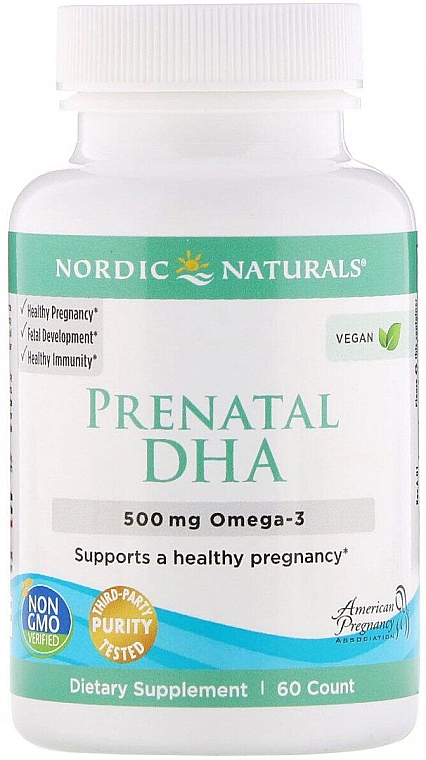 Пищевая добавка веганская для беременных "Рыбий жир", 500 мг - Nordic Naturals Prenatal DHA — фото N1