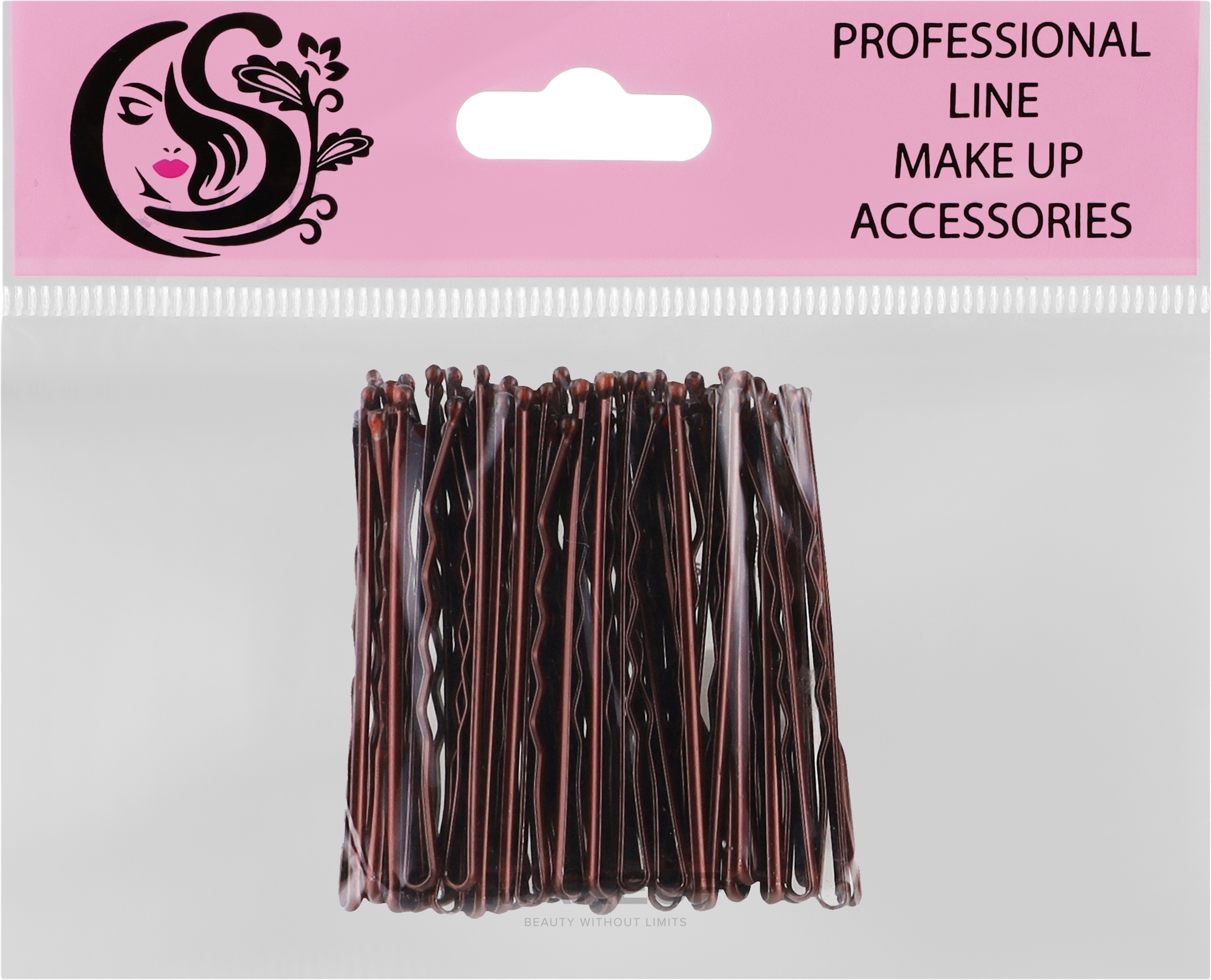 Невидимки для волос волнистые с двумя шариками металлические, CS8C, 55 мм, коричневые - Cosmo Shop — фото 50шт