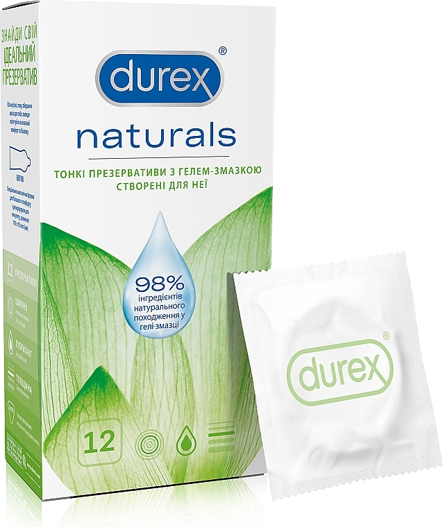 УЦІНКА Презервативи латексні з гелем-змазкою, тонкі, 12 шт. - Durex Naturals * — фото N1