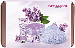 Парфумерія, косметика Набір - Dermacol Lilac Flower (h/cr/30ml + b/scrub/200g + candle/130g)