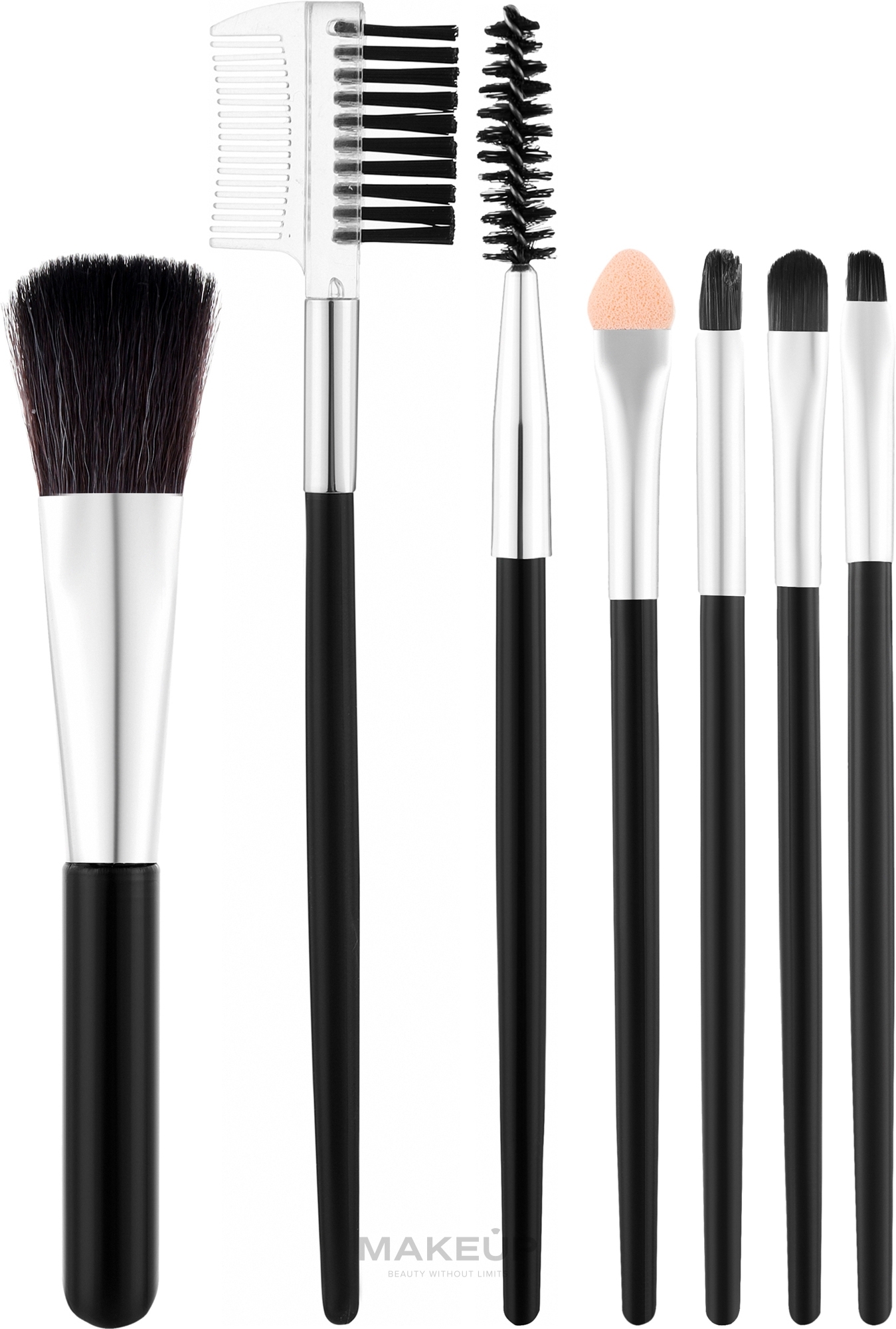Набор кистей для макияжа CS-007S, в прозрачном футляре, серебряный + черный, 7 шт. - Cosmo Shop — фото 7шт