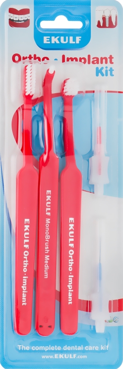 Набор для очистки брекетов, имплантатов, зубных протезов, мостов и зубов мудрости, красный - Ekulf Ortho Implant Kit