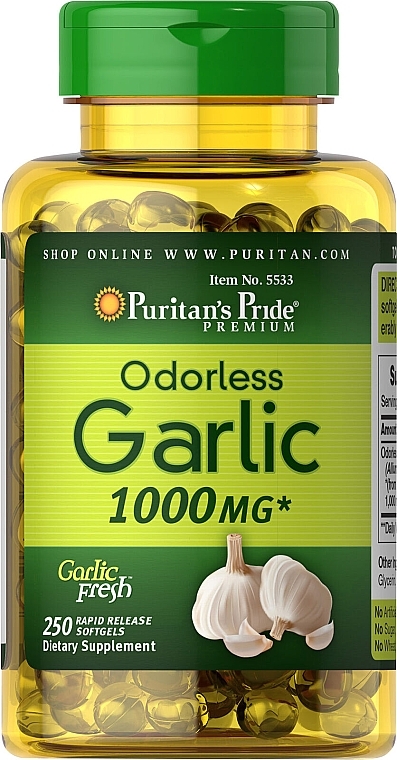 Пищевая добавка "Экстракт чеснока без запаха" - Puritan's Pride Odorless Garlic 1000 mg — фото N1
