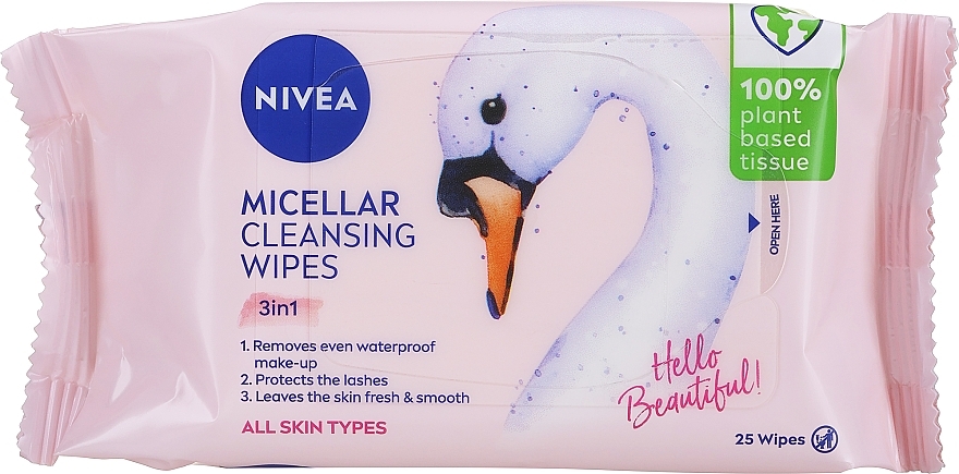 Биоразлагаемые мицеллярные салфетки для снятия макияжа - NIVEA Biodegradable Micellar Cleansing Wipes 3 In 1 Swan — фото N1