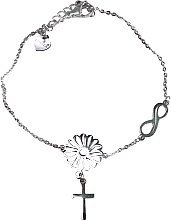 Парфумерія, косметика Браслет жіночий, хрестик на квітці та нескінченність, сріблястий - Lolita Accessories