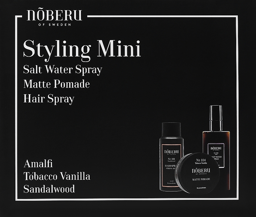 Набір - Noberu Of Sweden Styling Mini (hair/pomade/80ml+hair/spray/100ml+hair/salt/spray/100ml) — фото N1