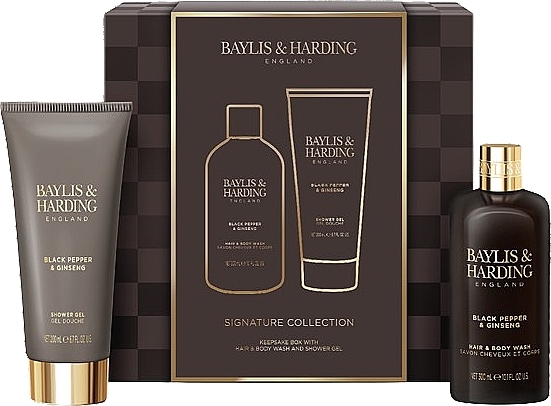 Набор - Baylis & Harding Black Pepper & Ginseng Men's Luxury Bathing Duo Gift Set (shm/300ml + sh/gel/200ml) — фото N1