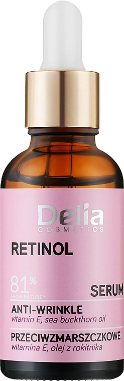Сироватка для обличчя, шиї й зони декольте від зморщок з ретинолом - Delia Retinol Serum