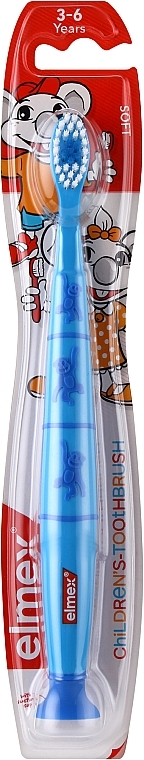 Детская зубная щетка (3-6 лет), синяя с обезьянами - Elmex Toothbrus