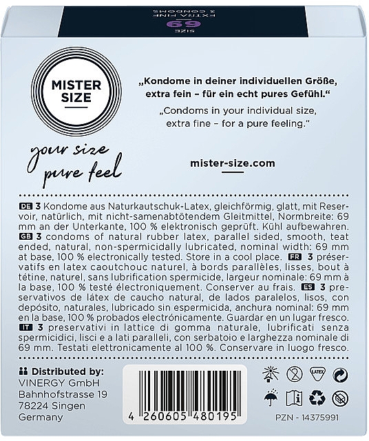 Презервативи латексні, розмір 69, 3 шт. - Mister Size Extra Fine Condoms — фото N3