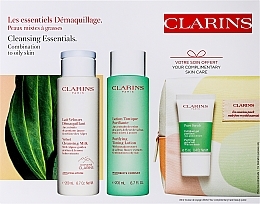 Парфумерія, косметика Набір - Clarins Cleansing Bag Combination & Oily Skin (cl milk/200ml + f/lot/200ml + f/scr/15ml + bag/1pc)