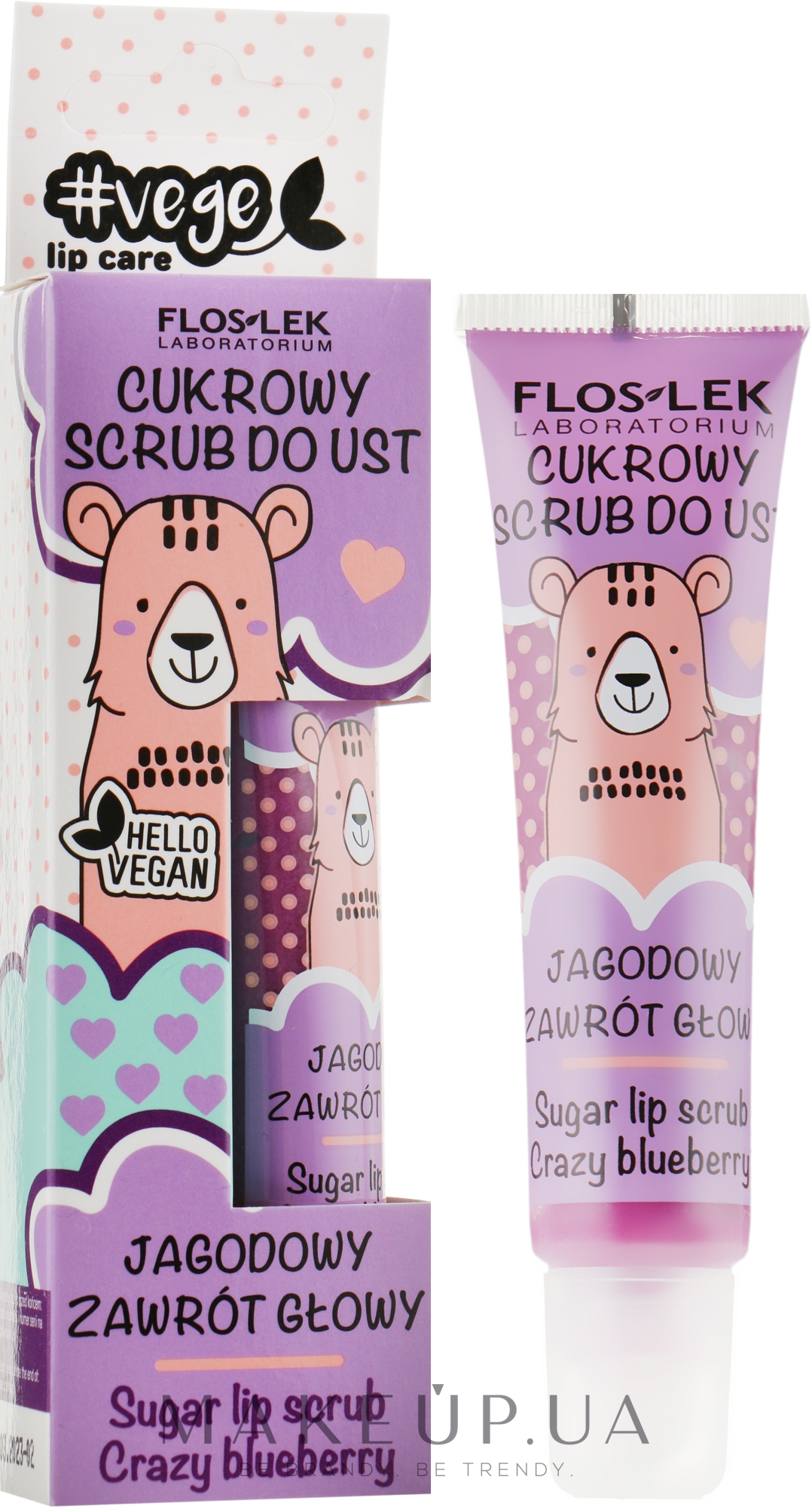 Цукровий скраб для губ "Божевільна чорниця" - Floslek #Vege Lip Care Sugar Lip Scrub Crazy Bleuberry — фото 14g