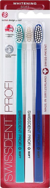 Набор зубных щеток, экстрамягкая, синяя + голубая + белая - Swissdent Profi Whitening Soft Trio-Pack — фото N1