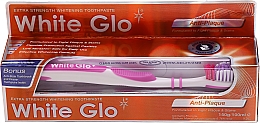 Набір "Зубний наліт" з біло-рожевою щіткою - White Glo Anti-Plaque (t/paste/100ml + t/brush/1 + dental/flosser/1) — фото N1