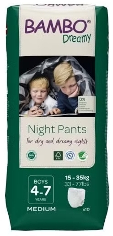 Ночные трусики-подгузники для мальчиков "Dreamy" 4-7 лет, 15-35 кг, 10 шт. - Bambo Nature  — фото N1