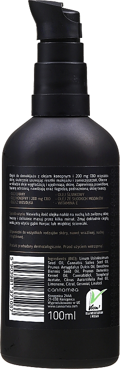 Олія для зняття макіяжу з конопляною олією й 200 мг CBD - Cannamea — фото N2