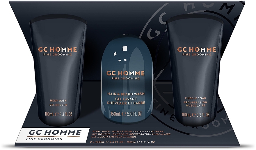 Набор - Grace Cole CG Homme Fine Grooming Daily Essentials (sh/gel/100ml + hair/beard/wash/150ml +soak/100ml) — фото N1