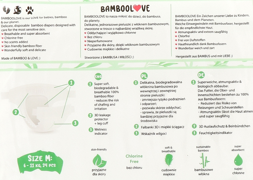 Бамбукові підгузки, M (6-11 кг), 24 шт. - Bamboolove — фото N2