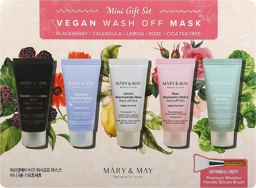Набор, 5 продуктов - Mary&May Vegan Wash Off Mask Mini Gift Set — фото N1
