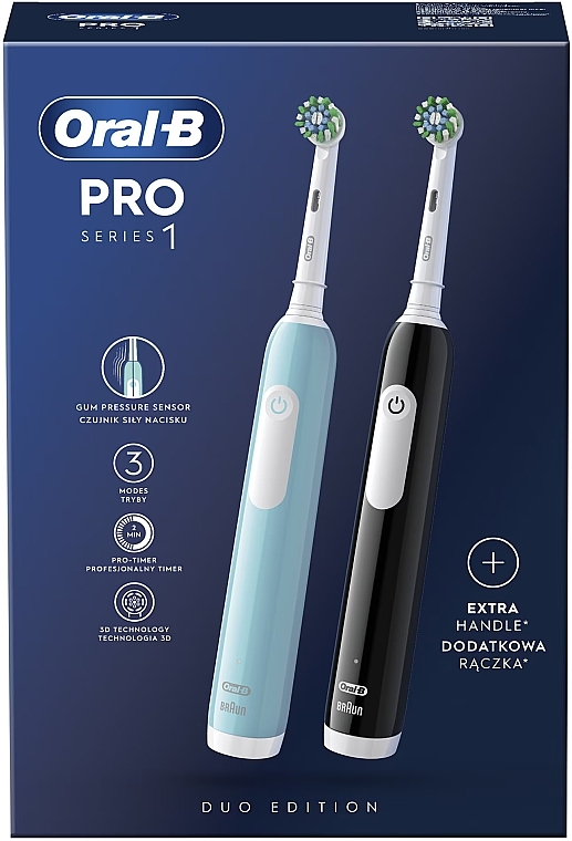 Електрична зубна щітка, чорна + блакитна - Oral-B Pro 1 Duo Caribbean Blue/Black — фото N2