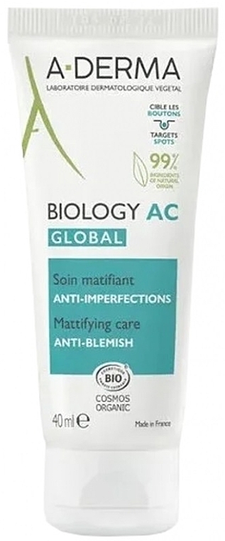 Крем для проблемной кожи - A-Derma Biology AC Global Mattifying Care Anti-Blemish — фото N1
