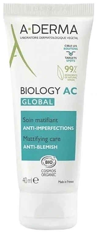 Крем для проблемної шкіри - A-Derma Biology AC Global Mattifying Care Anti-Blemish — фото N1