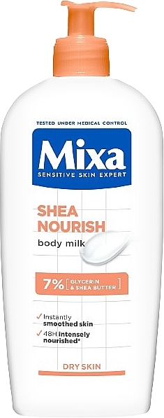 Живильне молочко  з маслом ши для дуже сухої та чутливої шкіри тіла - Mixa Shea Nourish Body Milk — фото N1