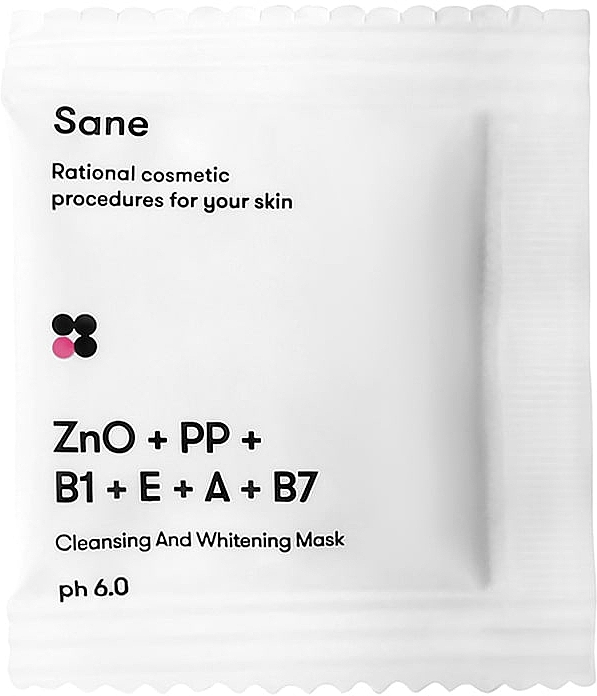 Маска для лица очищающая и отбеливающая Sane с оксидом цинка + витамины РР В1 Е А В7 - Sane Cleansing And Whitening Mask (пробник)