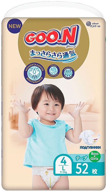 Підгузки для дітей "Premium Soft" розмір L, 9-14 кг, 52 шт. - Goo.N — фото N1
