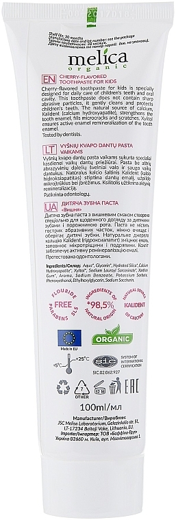 Дитяча зубна паста зі смаком вишні - Melica Organic * — фото N3