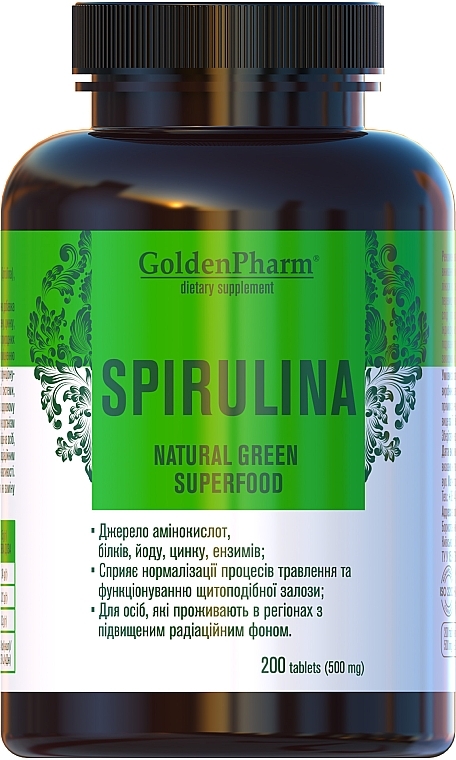 Пищевая добавка "Спирулина" - Голден-Фарм Natural Green Superfood Spirulina — фото N1