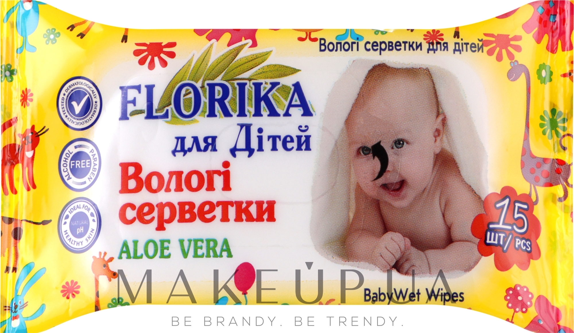 Влажные салфетки для детей "Алоэ вера", 15 шт, желтые - Florika Baby Wet Wipes Aloe Vera — фото 15шт
