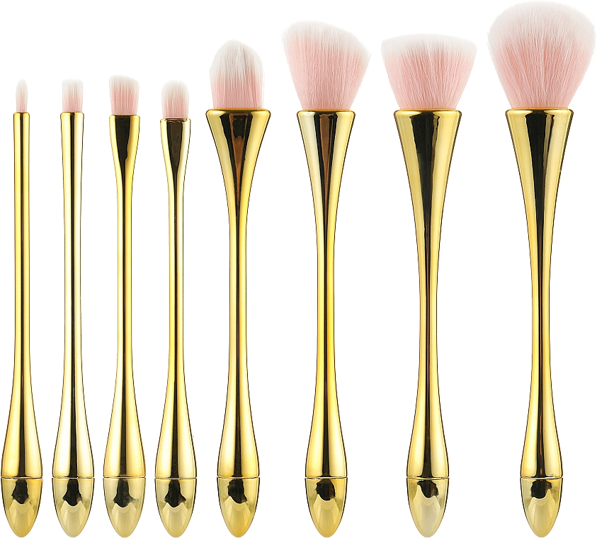 Набор профессиональных кистей для макияжа, 8 шт, розовые с золотым - Tools For Beauty — фото N1