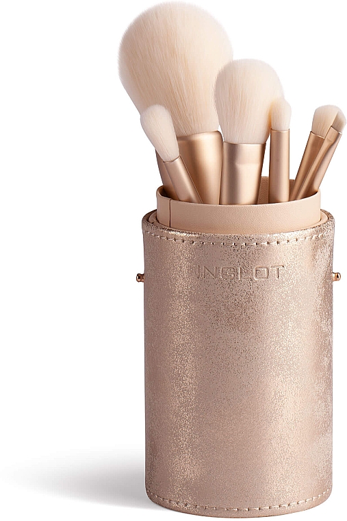 Набор кистей для макияжа, 6 шт, в золотистом футляре-тубе - Inglot Brush Tube Makeup Set — фото N2