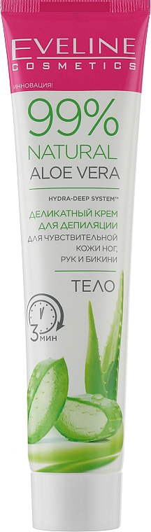 Деликатный крем для депиляции чувствительной кожи ног, рук и бикини - Eveline Natural Aloe Vera Depilatory Cream