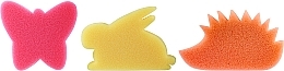 Духи, Парфюмерия, косметика Набор детских губок для ванны, 3 шт., розовая бабочка + желтый кролик + оранжевый ежик - Ewimark