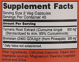 Капсули "Куркума й бромелаїн" - Now Foods Turmeric & Bromelain Veg Capsules — фото N3