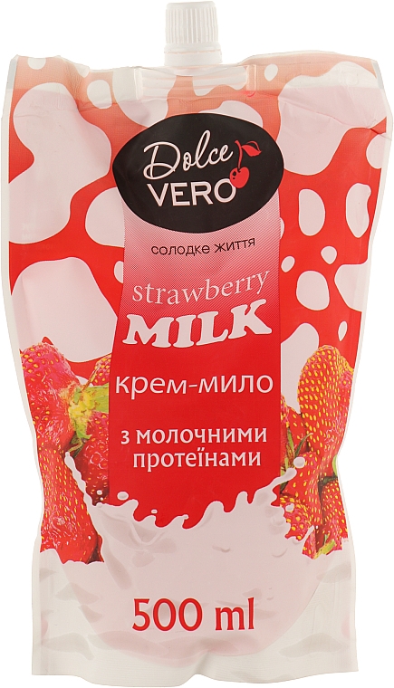 Рідке крем-мило з молочними протеїнами - Dolce Vero Strawberry Milk (дой-пак) — фото N1